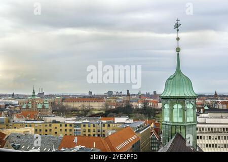 Vista del centro storico di Copenaghen dalla Round Tower, Danimarca, Europa Foto Stock