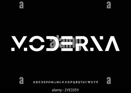 L'alfabeto moderno sans serif visualizza il vettore dei caratteri. Carattere creativo superlativo Illustrazione Vettoriale