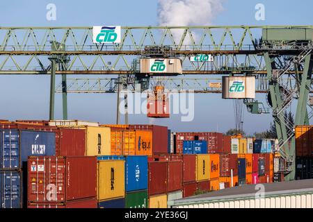 Terminal container Dortmund CTD, porto sul canale Dortmund-EMS, Dortmund, Renania settentrionale-Vestfalia, Germania. Containertreminal Dortmund CTD, Hafen A. Foto Stock