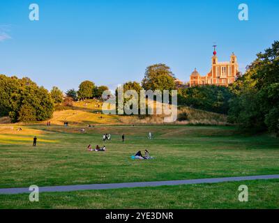 Greenwich Park e Royal Observatory al tramonto, Greenwich, Londra, Inghilterra, Regno Unito Foto Stock