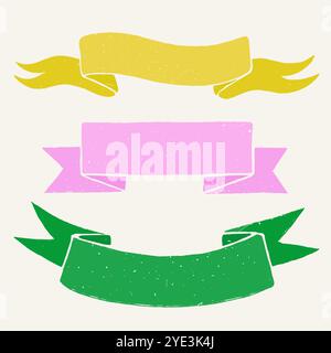 Striscioni a nastro retrò in stile rustico rustico. Stemmi vintage disegnati a mano e striscioni a bandiera. Collezione vettoriale infografica disegnata a mano Illustrazione Vettoriale