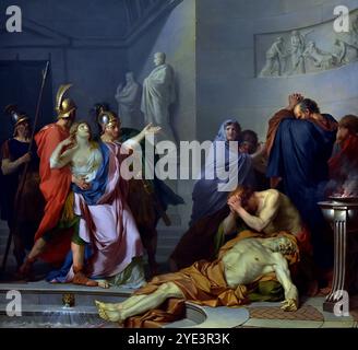 La morte di Seneca 1788 di Jean Charles Nicaise Perrin Parigi 1756-Parigi 1831 Museo di Belle Arti di Digione Francia ( il filosofo romano Seneca fu accusato di aver preso parte ad una cospirazione contro Nerone, e gli fu ordinato di suicidarsi. Seneca accettò la sentenza e sua moglie scelse di morire con lui. Il marito e la moglie aprono le vene, ma la morte non segue rapidamente.) Foto Stock