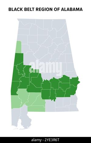 Regione della cintura nera dello stato americano dell'Alabama, mappa politica. Verdi evidenziate sono le contee in cui gli afroamericani costituiscono la maggioranza della popolazione. Foto Stock