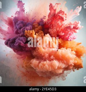Arcobaleno di colori. Inchiostro colorato o polvere isolato su sfondo bianco. Foto Stock