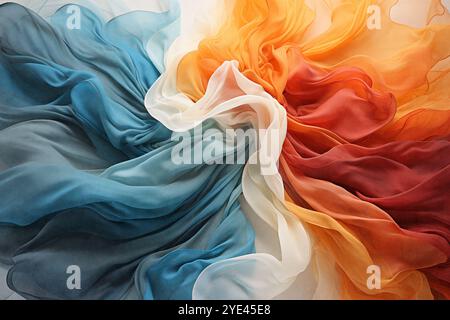 Sfondo astratto di luce e garza traslucida o tessuto di cotone. Sfondo colorato con texture di lusso. Foto Stock