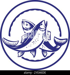 icona del pesce, simbolo di pesca, illustrazione vettoriale disegnata a mano schizzo realistico. Illustrazione Vettoriale