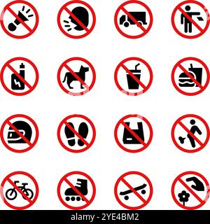 no, ban, set di simboli proibitivi, vettore e illustrazione Illustrazione Vettoriale