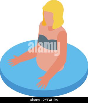 Donna incinta che si rilassa in una piscina per il parto, godendosi l'acqua rilassante durante il travaglio Illustrazione Vettoriale