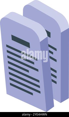 Visione isometrica di due tavolette di pietra contenenti comandamenti scritti, che simboleggiano il codice morale, la legge religiosa e i principi etici Illustrazione Vettoriale