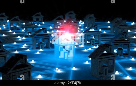 Cerca una casa su Internet. Immagine concettuale relativa a casa e tecnologia Foto Stock