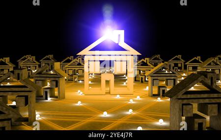 Cerca una casa su Internet. Immagine concettuale relativa a casa e tecnologia Foto Stock