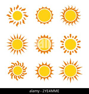 Set di eleganti icone Sun Illustrazione Vettoriale