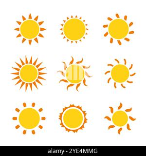 Vettore delle icone del sole isolato su bianco Illustrazione Vettoriale