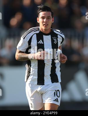 Vinovo, Italia. 22 ottobre 2024. Alessio Vacca della Juventus durante la partita di UEFA Youth League al Juventus Center di Vinovo. Il credito per immagini dovrebbe essere: Jonathan Moscrop/Sportimage Credit: Sportimage Ltd/Alamy Live News Foto Stock