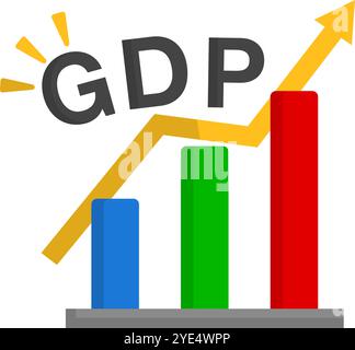 Icona del grafico a barre di crescita del PIL. Vettore modificabile. Illustrazione Vettoriale