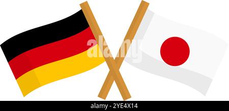 Crossed German and Japanese flag icons. Editable vector. Illustrazione Vettoriale