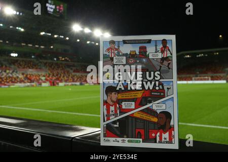 29 ottobre 2024; Gtech Community Stadium, Brentford, Londra, Inghilterra; Carabao Cup ultimi 16 partite di calcio, Brentford contro Sheffield mercoledì; programma Matchday Foto Stock