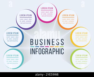 Circle Infographic design 7 passaggi, oggetti, elementi o opzioni informazioni aziendali Illustrazione Vettoriale