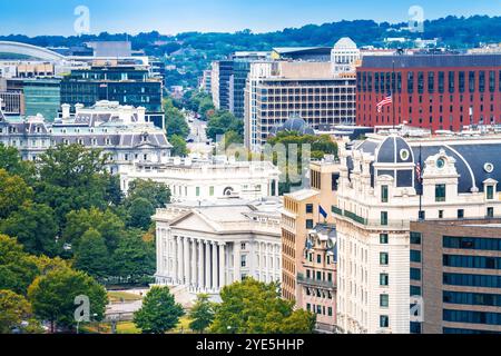 Washington DC. Vista panoramica aerea dei monumenti di Pennsylvania Avenue e della Casa Bianca, USA Foto Stock