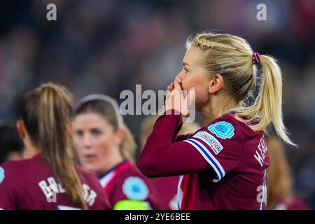 Oslo 20241029. La norvegese Ada Hegerberg segna nella partita di qualificazione al Campionato europeo femminile tra Norvegia e Albania allo stadio Ullevaal. Foto: Cornelius Poppe / NTB Foto Stock