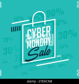 Borsa per la spesa Cyber monday con tariffa scontata Illustrazione Vettoriale