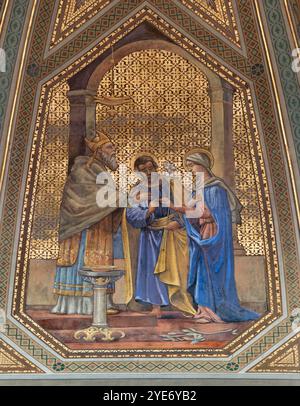 ALESSANDRIA, ITALIA - 9 SETTEMBRE 2024: Affresco a soffitto delle nozze della Vergine Maria e di San Giuseppe nella Cattedrale (cappella imaculata) Foto Stock