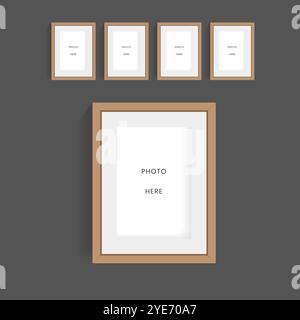 Un moderno set di cornici in legno che modellano il design e gruppi di cornici grafiche grafiche grafiche a disegno vettoriale sulle pareti Illustrazione Vettoriale