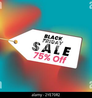 Sconto del 75% sul design del banner per il Black Friday, banner di sconto sul design dell'illustrazione vettoriale del concept su sfondo colorato Illustrazione Vettoriale