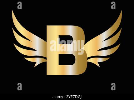 Design del logo Letter B Wing con insegna vettoriale Wing Symbol Illustrazione Vettoriale