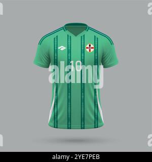 Maglia da calcio realistica in 3d, squadra nazionale dell'Irlanda del Nord, modello di maglia per divisa da calcio 2024 Illustrazione Vettoriale