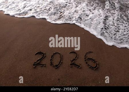 Iscrizione di Natale 2005 sulla spiaggia estiva Foto Stock