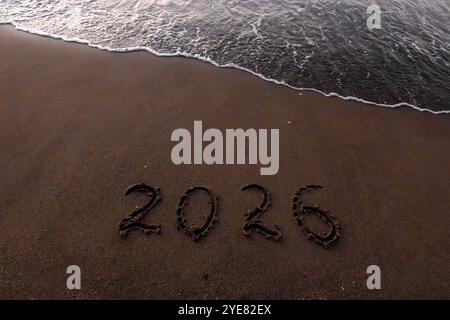 Iscrizione di Natale 2005 sulla spiaggia estiva Foto Stock
