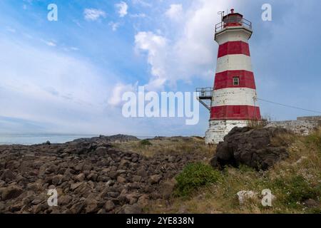 Faro di Brier Island con vista sulla baia di Fundy Foto Stock