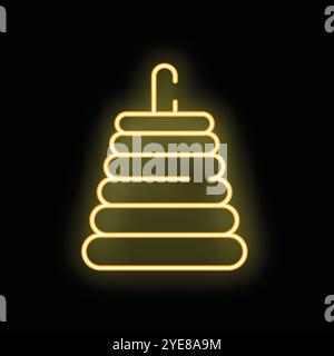 Insegna al neon che rappresenta un giocattolo ad anelli impilabili, un classico giocattolo per neonati e bambini, isolato su sfondo nero Illustrazione Vettoriale