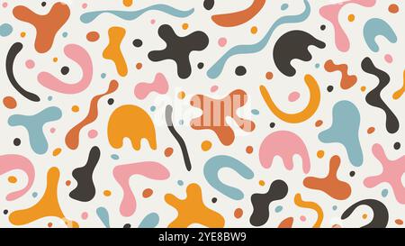 Divertente sfondo astratto di colorate forme disegnate a mano e blocchi. Motivo pop art con doodle e con forme in stile matisse Illustrazione Vettoriale