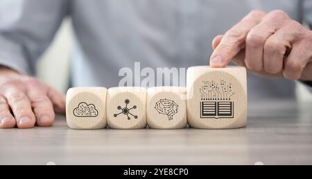 Blocchi di legno con il simbolo del concetto di disgregazione digitale Foto Stock