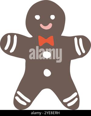 Biscotto natalizio di pan di zenzero disegnato a mano con decorazioni con glassa di zucchero isolate su sfondo bianco. Biscotti di Natale. Dolce cibo da dessert. Stile piatto Illustrazione Vettoriale