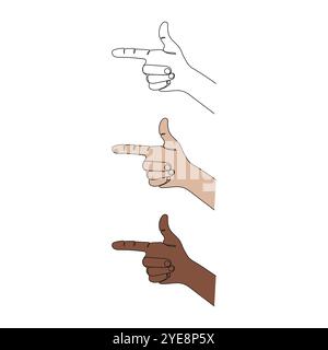 Gesto della mano con il dito puntato. Disegno di una line art. Illustrazione vettoriale disegnata a mano. Illustrazione Vettoriale