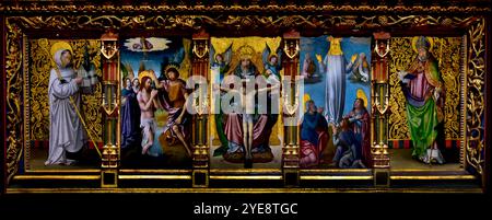 San Bernardo, Battesimo di Cristo, Trinità, Figurazione Lateranense, San Malachia, retable de Clairvaux, Clairvaux Altarpiece, Champagne, Museo delle Belle Arti di Digione Francia ( Champagne, inizio XVI secolo), Foto Stock