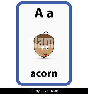 Flashcard alfabetica per bambini con la lettera a di ghianda Illustrazione Vettoriale