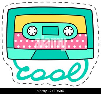 Elegante design rétro con nastro adesivo per audiocassette con linee cucite che evocano nostalgia per la musica e la moda degli anni '1980 e '1990 Illustrazione Vettoriale