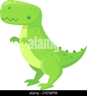 Illustrazione di un simpatico dinosauro verde tyrannosaurus rex in piedi su due gambe, isolato su uno sfondo bianco. Perfetto per i libri per bambini Illustrazione Vettoriale