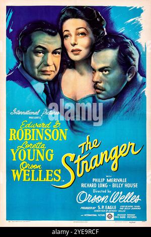 The Stranger (poster cinematografico del 1946) Edward G. Robinson, Loretta Young, Orson Welles. Foto Stock