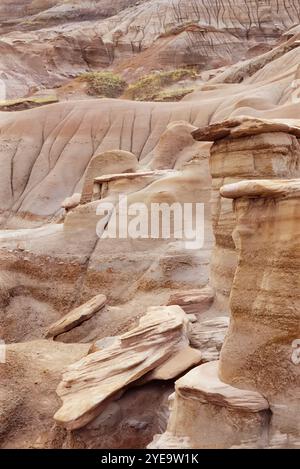 Hoodoos nelle calanchi dell'Alberta, a sud di Drumheller, Canada; Alberta, Canada Foto Stock