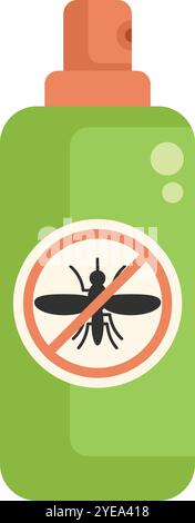 Flacone spray repellente per zanzare verde che protegge dagli insetti con un segnale di stop rosso Illustrazione Vettoriale