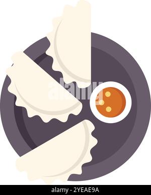 Il piatto presenta gnocchi asiatici appena cotti con un lato di salsa Illustrazione Vettoriale