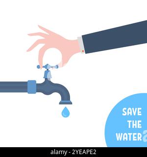 la mano chiude il rubinetto per risparmiare acqua Illustrazione Vettoriale