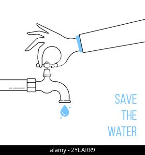 la mano del profilo chiude il rubinetto dell'acqua Illustrazione Vettoriale