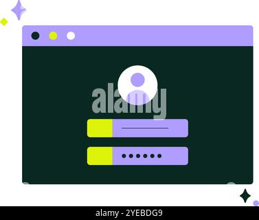 Interfaccia della finestra di accesso nell'illustrazione del vettore piatto che simboleggia sicurezza, accesso e autenticazione utente, isolata su sfondo bianco. Illustrazione Vettoriale