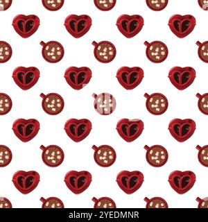 Bicchieri con bevande calde, vista dall'alto. Motivo senza cuciture. Illustrazione vettoriale. Illustrazione Vettoriale